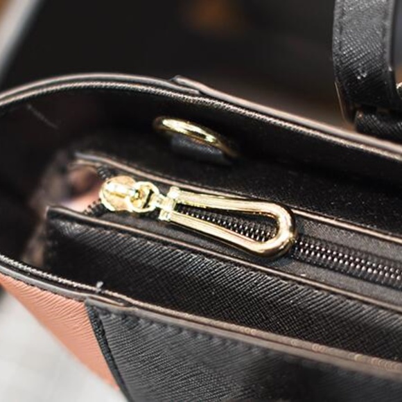 Pink, White, Black, and Brown Color Block Tote Bag - Picture 3 of 5